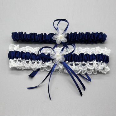 Jarretelles de Mariage en Dentelle Blanche pour Femmes, Ensemble 2 Pcs, Jarretière de Mariée, Cadeau de Bal, Bleu