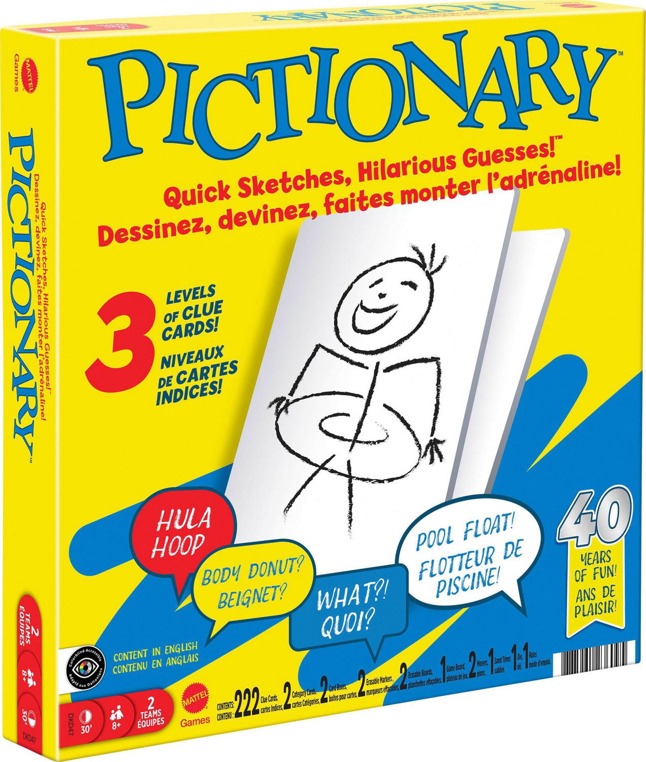 Pictionary Family Board Game for Kids, Adults and Game Night with Erasable Boards and Markers - English Version