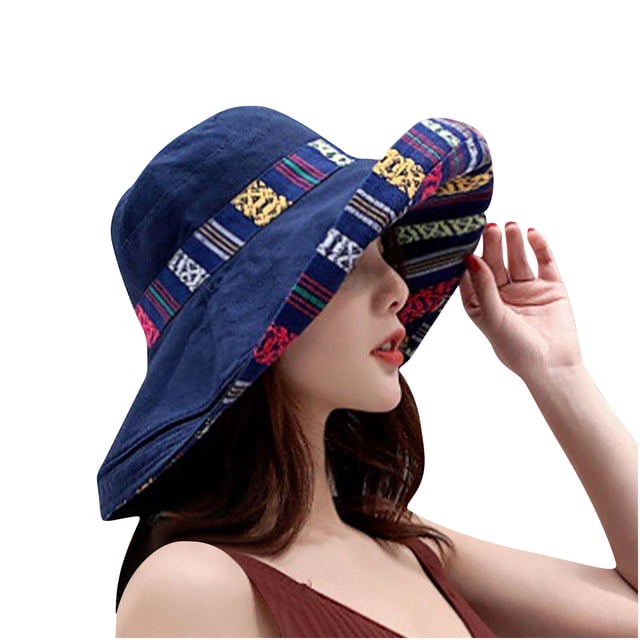 Xfvqtps Chapeau Bob Style Ethnique pour Femmes à Revers, Réversible, Portable, Grand Bord, Protection Solaire, Chapeau de Soleil Décontracté