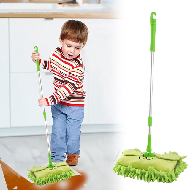 ZZkhGO Kids Microfiber Flat Mop, Detachable 360 Rotation Mop, Adjustable Handle Mini Mop for Floor Window Car