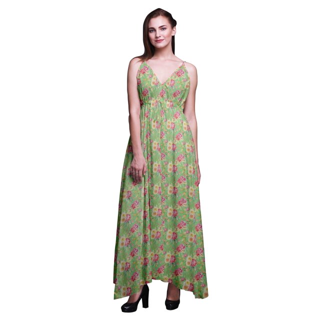 Bimba Robe Longue de Villégiature à Imprimé Floral pour Femmes, à Cordon, Bretelles Spaghetti, Tenue de Plage - Moyen