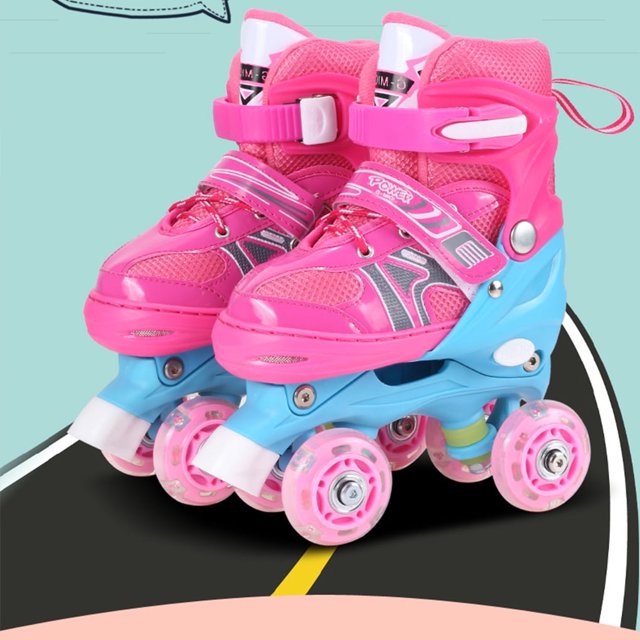 maskred Patins à Roulettes Roses 2 Pcs pour Enfants Filles 8-12 Ans Roue en Caoutchouc PU à Éclat Complet style Bleu Pailleté
