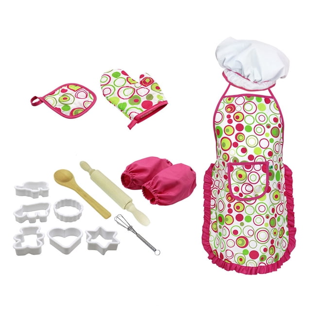Green 15Pcs Chef Set For Kids Kitchen Cooking And Baking Kits Dress Up Role Play Toys