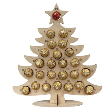 Agiferg Calendrier de l'Avent en Bois Fête de Noël Cadre en Chocolat Décoration Calendrier de l'Avent en Bois