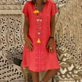thumbnail image 1 of GZWYHT Robes d'Été, Robes pour Femmes 2025 Style d'Été pour Femmes Col en V Imprimé Coton et Décontracté Grande Taille Robe pour Dames Robes Midi, Robes en Lin, Robe Orange, Commodes en Liquidation 5TG, 1 of 2
