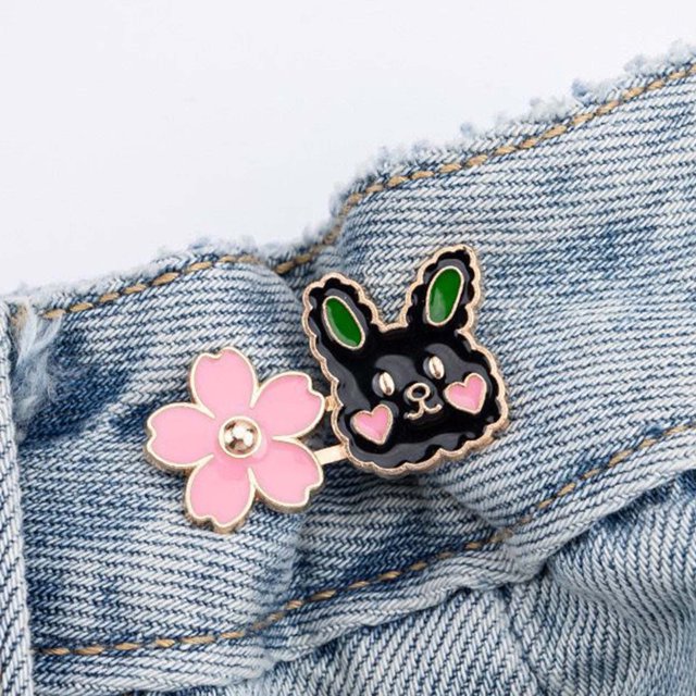 JilgTeok 5 Packs 4pcs Pant Waist Tightener Buttons Pins Sakura Rabbit/Cat Waist Buckles Adjustable Waist Buckle Extender Pants Clips No Sewing for Loose Jeans Skirts Clearance