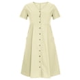 thumbnail image 2 of QUYUON Robe en Lin Femme Été Décontractée Col en V Manches Courtes Chemise Boutonnée Robes Invitée de Mariage Cocktail Fête Robe Trapèze Mini avec Poches Robe de Plage Soleil Style D-3419 Beige TG, 2 of 8