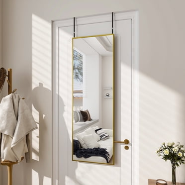 BEAUTYPEAK Miroir Pleine Longueur pour Porte 48"x14 Pouces Miroir sur Pied Miroir Mural Suspendu, Or