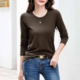 thumbnail image 4 of RXIRUCGD Hauts pour Femmes 2024 Col Rond Couleur Unie Chandail de Base Intérieur Haut/chemise à Manches Longues à Col Rond, Café, Taille : 2TG, 4 of 9