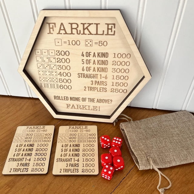 Farkle Dice Game Wooden Tray, Handcrafted Board With Storage, Family Strategy Game Classic Dice Play For All Ages