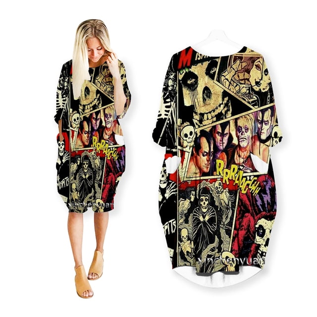 xinchenyuan Robes d'Art Imprimé 3D Mode Décontractée Mi-Longue Vêtements pour Femmes Poche Manches Longues Haut R10