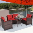thumbnail image 4 of Patiojoy Ensemble de Conversation de Patio Extérieur 4 Pcs Canapé Sectionnel en Osier Rotin avec Coussins Rouges, 4 of 8