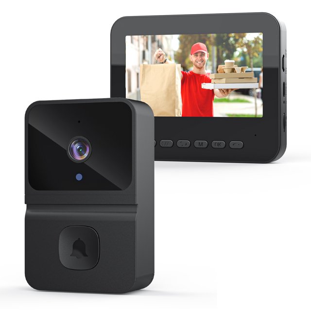 Sonnette Vidéo Sans Fil à Faible Consommation d'Énergie, Écran Intercom 4,3 Pouces, Moniteur, Réseau Privé 2,4G, Aucun Wi-Fi Requis