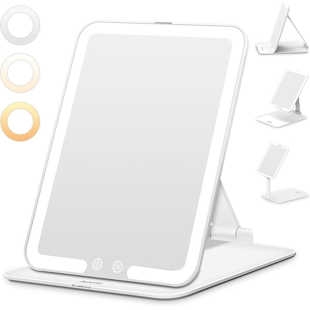 Miroir de Maquillage de Voyage Rechargeable, Miroir de Maquillage de Voyage Portable Éclairé avec Modes de Couleur, à Intensité Réglable, Miroir Compact de Table à DEL pour Coiffeuse avec Écran Tactile