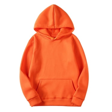 Moxiu Womens Solid Color Sweatshirts Long Sleeve Hooded Pullover with Pocket 2025 Fall Basic Workout Hoodies for Women Plain Sweatshirt Orange,S