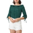 thumbnail image 1 of INSPIRE CHIC Women's Ruffled Neck Half Sleeve Sheer Summer Polka Dots Blouse Tops, 1 of 6