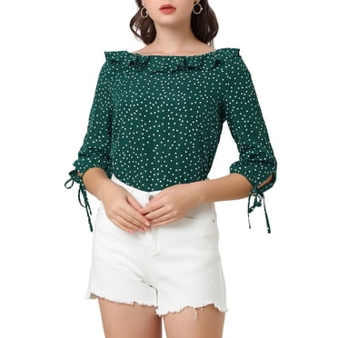 INSPIRE CHIC Blouse à Pois d'Été Transparente pour Femme à Col Volanté, Manches Mi-Longues