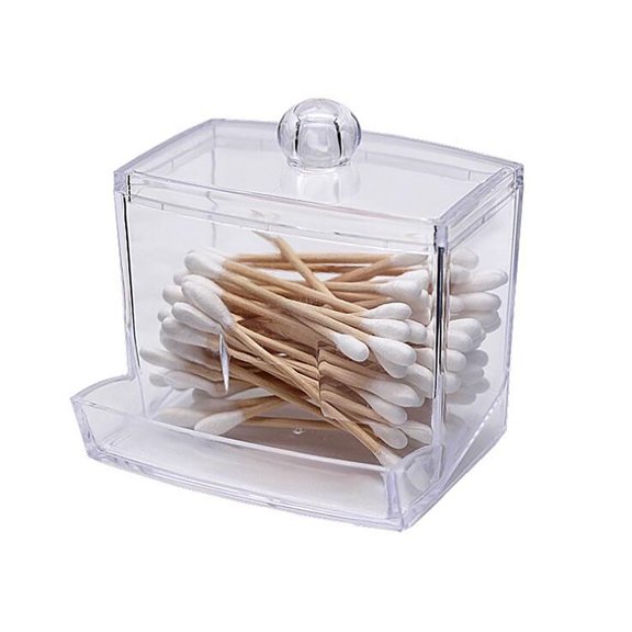 7x7cm Clear Storage Jar with Lid - Airtight Container for Cotton Swabs, Balls or Beauty Tools, Countertop Organizer, Square PS Plastic