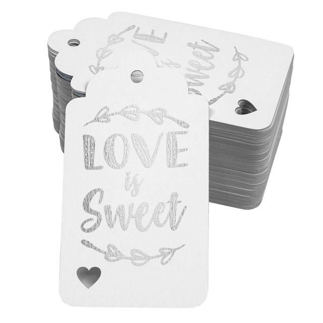 Inkdotpot 50 Pack Real Silver Foil Paper Tags Love Is Sweet Wedding Favor Hang Tag