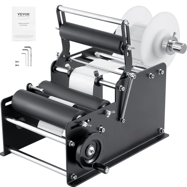 VEVOR Manual Round Labeling Machine, 15-20pcs/min, Adjustable Manual Round Bottle Labeler Suitable for Bottle Diameter 0.78-4.72 inches (with Pressing Bar)