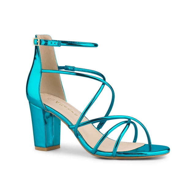 BLISSFUL STEP Sandales à Talons Blocs à Brides Croisées pour Femmes Bleu Lac 9