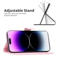 thumbnail image 2 of iPhone 14 Wallet Case Premium Handmade PU Leather Phone Case Card Slots Magnetic Closure Zipper Pocket Kickstand Flip Case with Hand Strap for iPhone 14 - Pink, 2 of 5