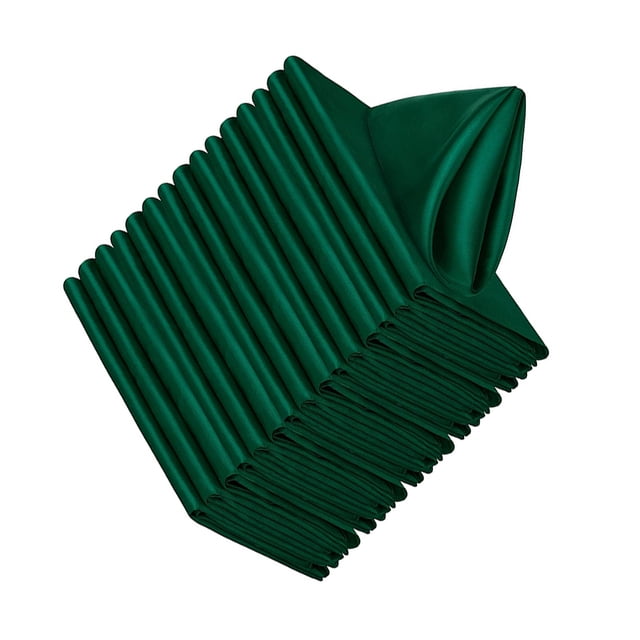 maskred 20-piece polyester table napkins in green, designed for a luxurious dining experience. These soft and comfortable cloth napkins measure approximately 50x50 cm (19.68x19.68 inches) and are shown neatly folded in a stack with one napkin elegantly displayed. Made of durable polyester, they are fade-resistant, easy to clean, and suitable for various occasions such as dinner parties, weddings, and everyday use.