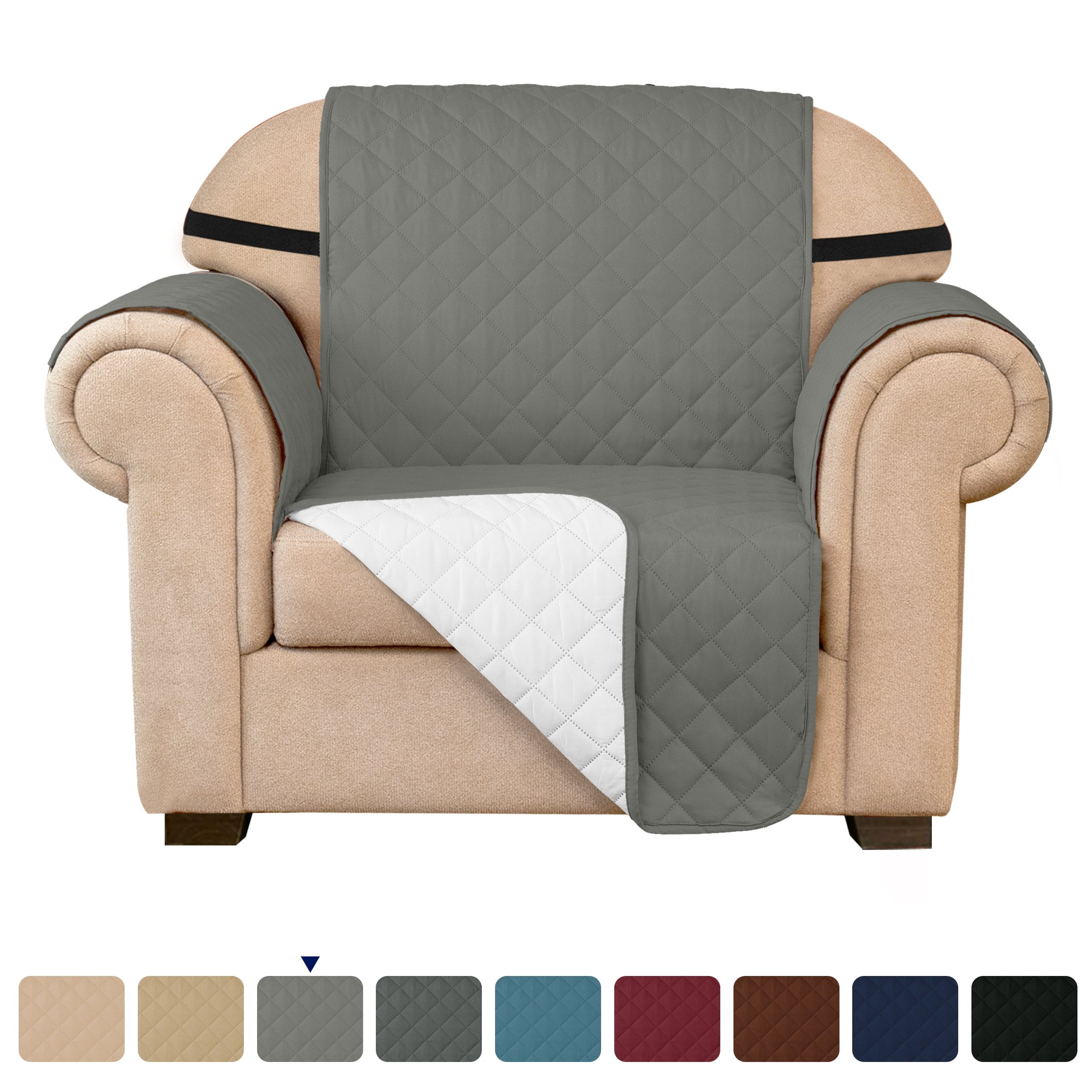 Subrtex Stretch 1-Piece Quilted Reversible Sofa Slipcover with Non-Slip Elastic Straps Washable Pet Couch Cover