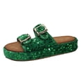 thumbnail image 2 of IUJSOY Womens Sandals Cork Footbed Slide Summer Beach Platform Sequin Adjustable Buckle Slippers, 2 of 9