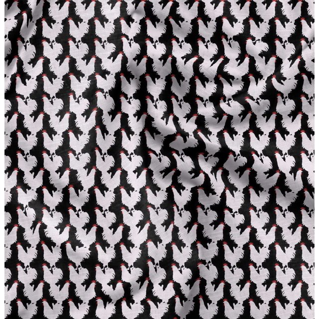 Soimoi Black Velvet Fabric Hen Bird Decor Fabric Printed Yard 58 Inch Wide