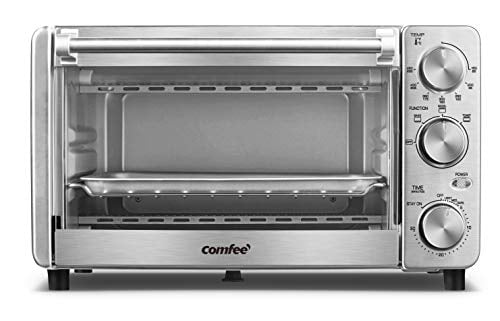 COMFEE' Toaster Oven, 4 Slice, 12L, Multi-function Stainless Steel Finish with Timer-Toast-Bake-Broil Settings, 1100W, Perfect for Countertop