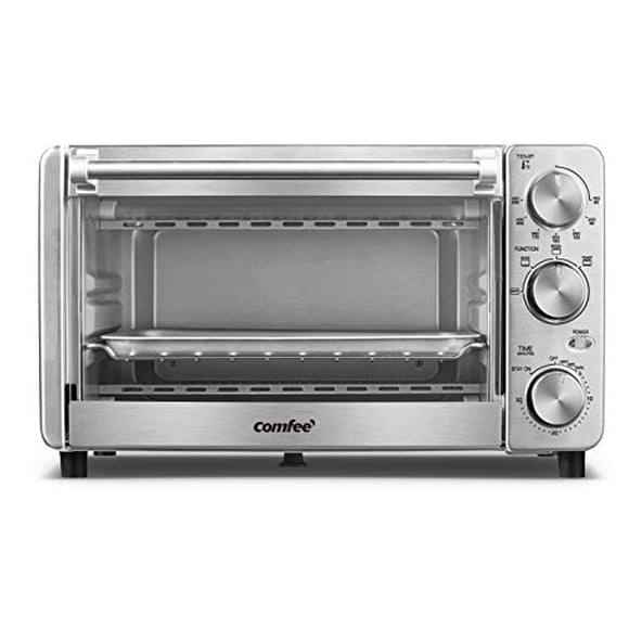 COMFEE' Four Grille-Pain, 4 Tranches, 12 L, Fini en Acier Inoxydable Multifonction avec Réglages Minuterie-Toast-Bake-Gril, 1100 W, Parfait pour Comptoir