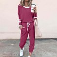 thumbnail image 2 of Moxiu Women's Long Sleeve Color Block Set - 2 Piece Spring Wide Leg Sweatpants Casual Sweat Set Purple,XL, 2 of 6