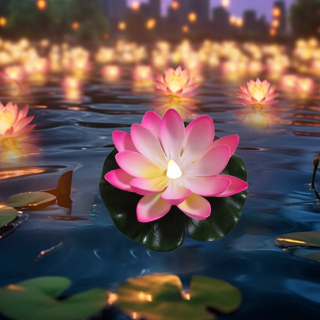 EGNMCR Water Sensing Lotuse Pool Lamp Floating Lotuse Pool Lamp Water Sensing Floating Pool Lamp LED Floating Solar Pool Lamp Diwali Festival Blessing River Lantern Solar light