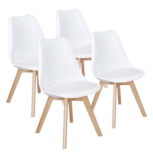 CHZ033 - (Set of 4) Nordic Household Back Eames Chair featuring a modern Nordic design with clean lines. Each chair has a durable wood frame, a white PU leather and plastic surface, and a soft-packed seat for added comfort. The ergonomic backrest enhances support, making these chairs suitable for dining rooms, coffee shops, hotels, and conference rooms. The set is an economical choice with versatile styling.