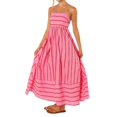 thumbnail image 3 of Women'S Striped Back Smocked Maxi Dress Spaghetti Strap Cut Out Flowy Swing Long Dress Watermelon Red L, 3 of 8