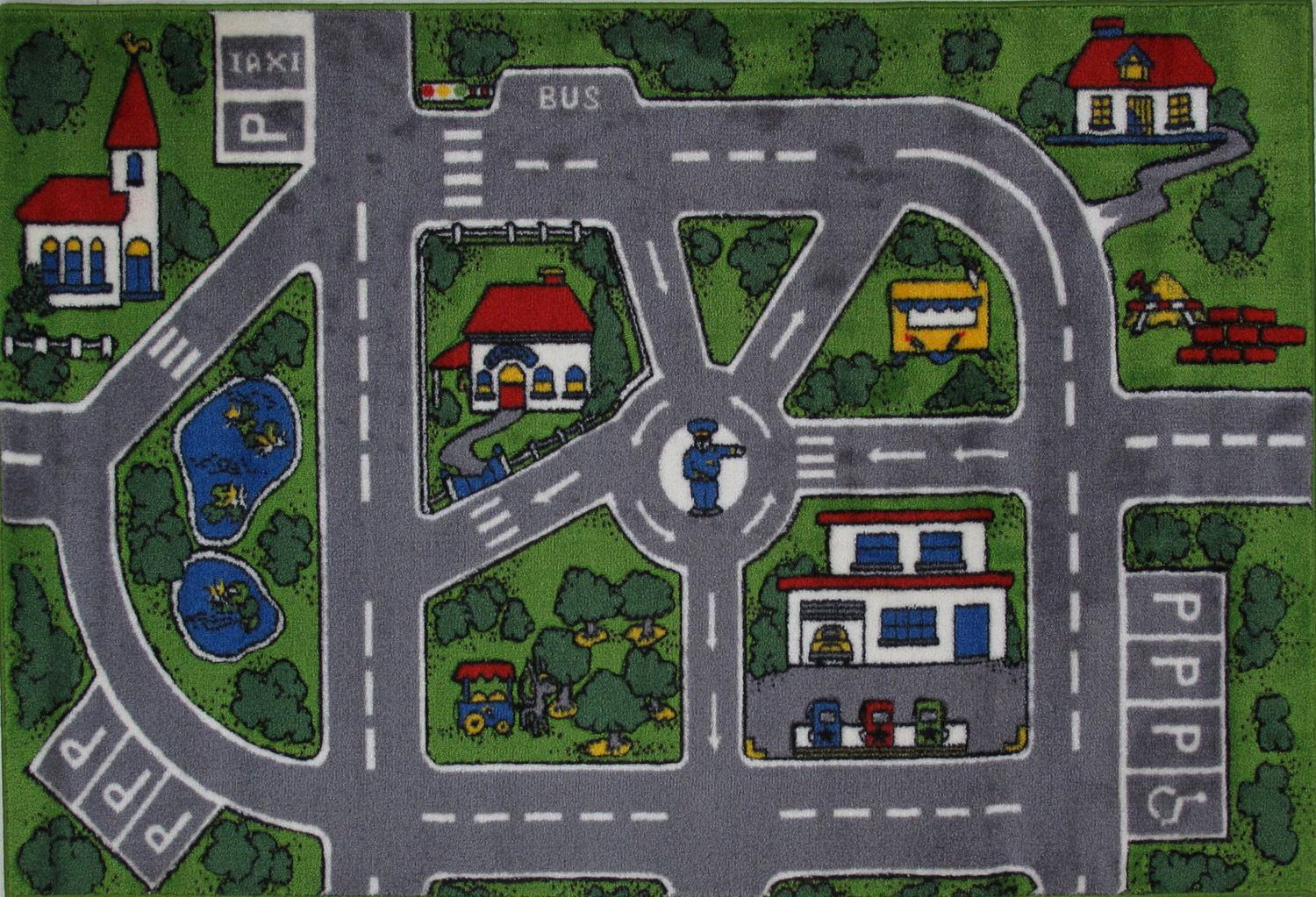 Tapis rectangle amusant pour enfant Rues multicolore nylon