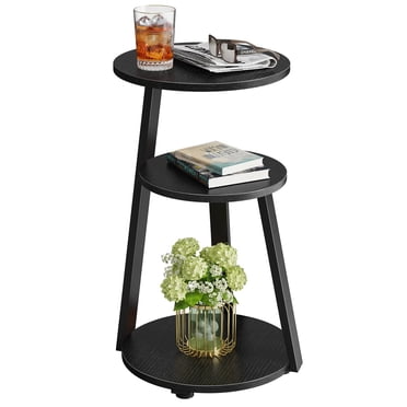 Biemlerfn End Side Table, Round Sofa Table with Metal Frame, 3-Tier Coffee Table Nightstand for Home, Black
