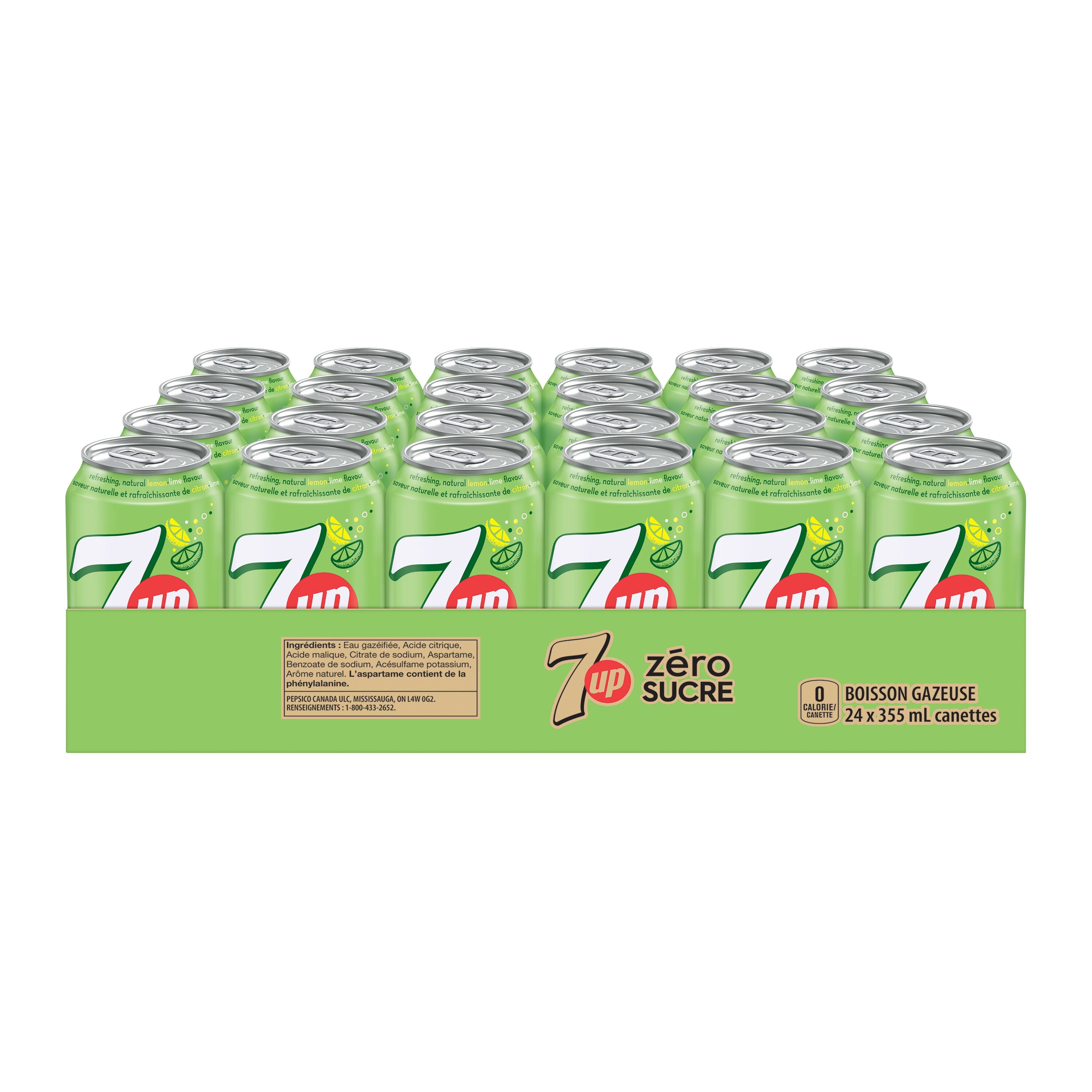 7UP Zero Boisson Gazeuse Citron Lime 24 x355 mL, Canettes