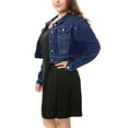 thumbnail image 4 of GRACE & GRANDEUR Women's Plus Size Jean Button Outfits Fashion Cropped Denim Jackets 1X Dark Blue, 4 of 7