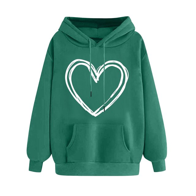 Plebaso Sweat à Capuche pour Femmes Mignon Cœur Manches Longues Décontracté avec Poches