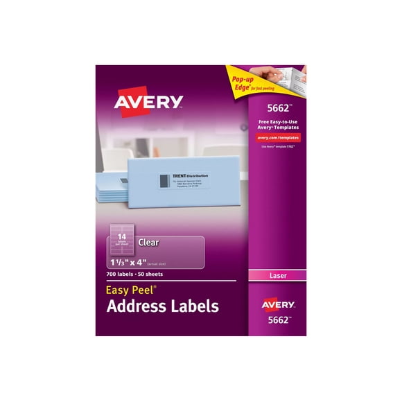 Avery 5662 Laser Labels, Address, 1-1/3-Inch x4-Inch, 700/BX, Clear (AVE5662)