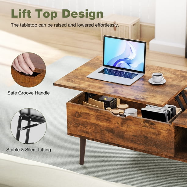 EDX Modern Lift Top Coffee Table with Hidden Storage Compartments