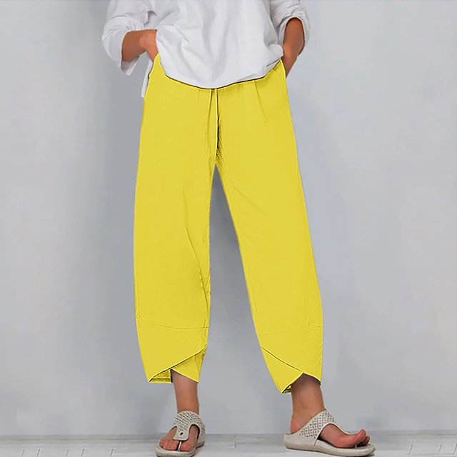RXIRUCGD Capris d'Été Confortables et Amples pour Femmes, Couleur Unie, Jaune, Taille : 2TG