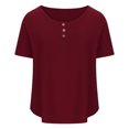 thumbnail image 3 of Birdeem T-Shirt à Boutons pour Femmes, Décontracté, Ample, Uni, Col Ras du Cou, Manches Courtes, 3 of 6