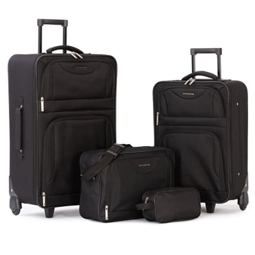 Jetstream Atlantic Softside 4 Piece Luggage Set, Rolling Suitcase Set: 25 Inch Checked Luggage, Carry On Suitcase, Tote Bag & Toiletry Kit