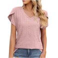 thumbnail image 3 of Birdeem Fashion Womens Casual Solid Color V Neck Short Sleeve Tops Loose Blouses, 3 of 10