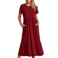 thumbnail image 1 of EGNMCR Robes de Fête pour Femmes Robe d'Été Décontractée à Manches Courtes et Col Rond pour Femmes Robe Décontractée Fluide à Étages Maxi de Plage avec Poches, 1 of 8