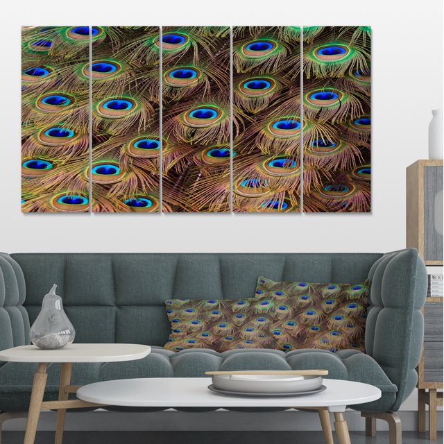 Peacock Bird Tail Feathers in Close Up - Animal Canvas Art Print