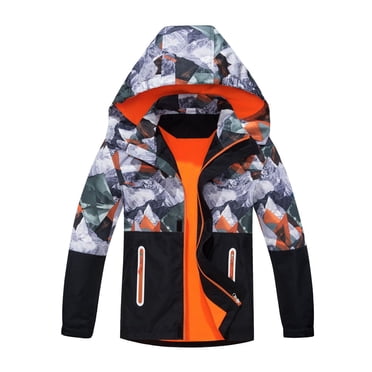 LYHaoo Boys Windbreaker Jacket For Outdoor Activities Breathable Lightweight Coat For Teen Boys 13 16 Years All Seasons Casual Sports Wear Warm Jacket Orange Sizes 11-12 Years